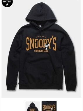 Snoopy's Strength Club Black Pullover Hoodie Nwot